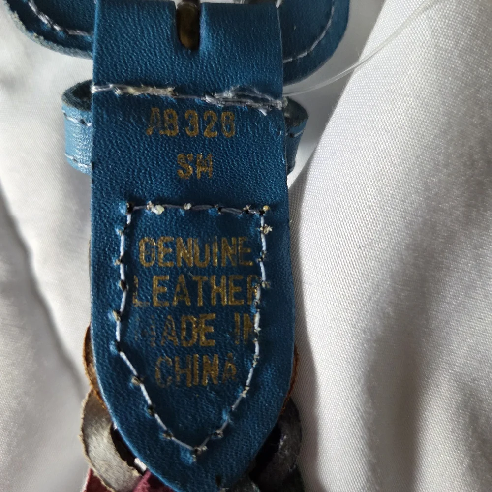 New Old Stock! Colorful Vintage 80s Leather Braided Belt with Blue Buckle